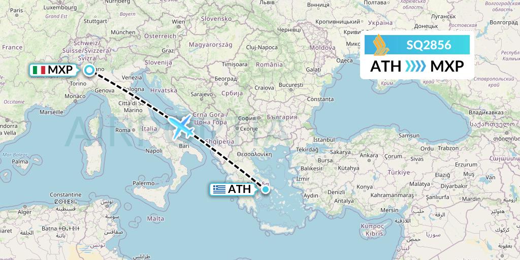 SQ2856 Singapore Airlines Flight Map: Athens to Milan