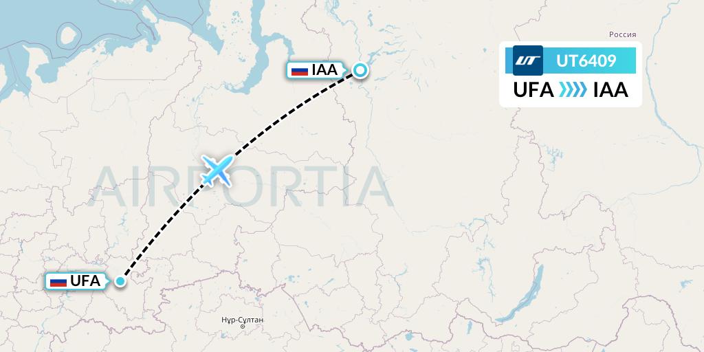 UT6409 UTair Flight Map: Ufa to Igarka