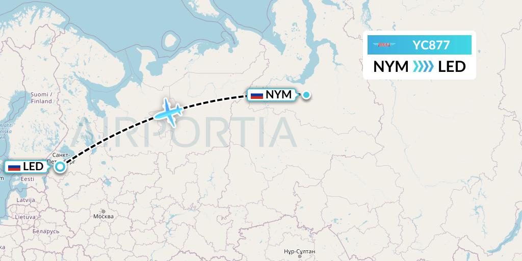 YC877 Yamal Airlines Flight Map: Nadym to St. Petersburg