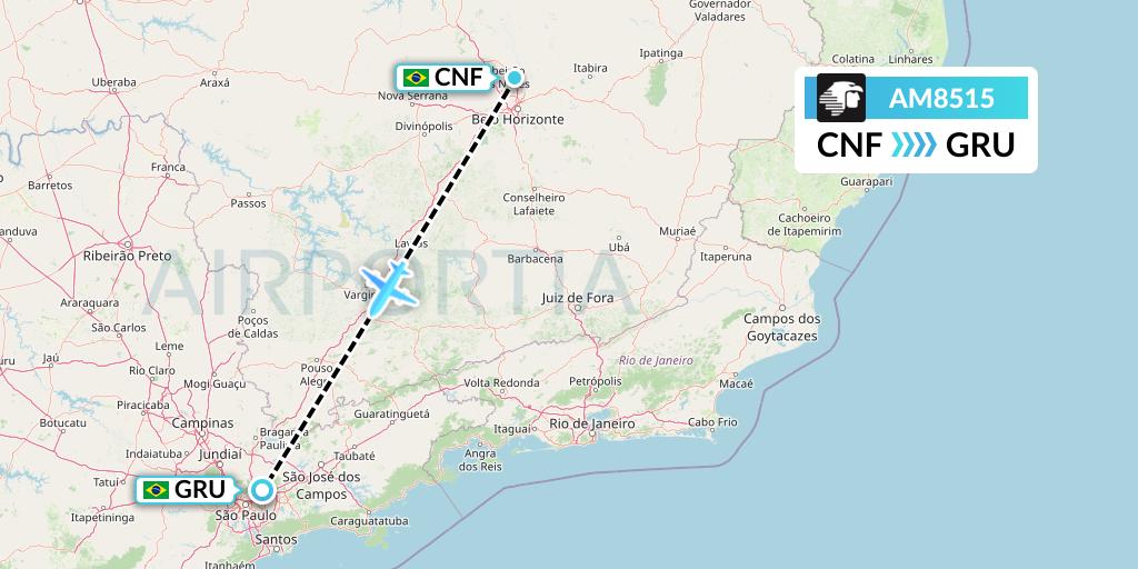 AM8515 Aeromexico Flight Map: Belo Horizonte to Sao Paulo