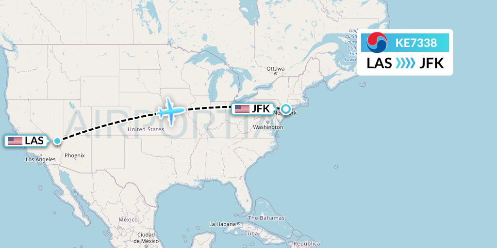 KE7338 Korean Air Flight Map: Las Vegas to New York