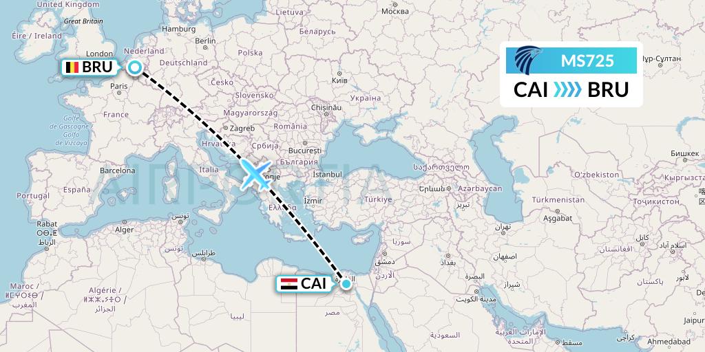 MS725 EgyptAir Flight Map: Cairo to Brussels