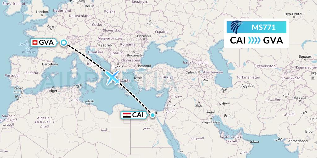 MS771 EgyptAir Flight Map: Cairo to Geneva