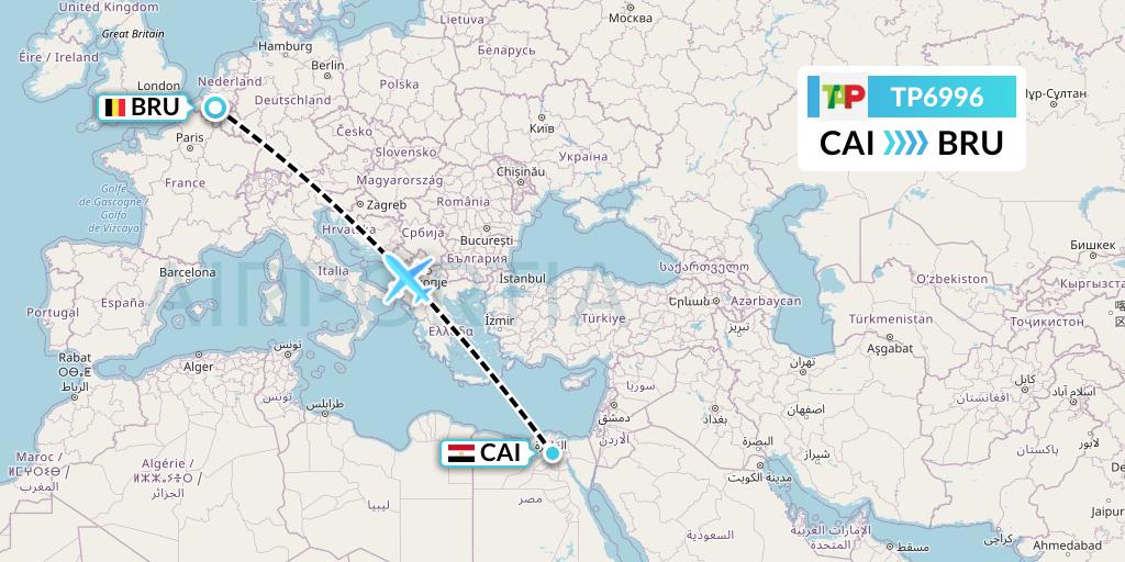 TP6996 TAP Portugal Flight Map: Cairo to Brussels