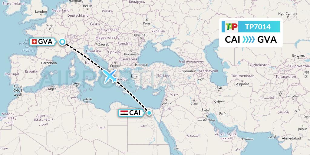 TP7014 TAP Portugal Flight Map: Cairo to Geneva