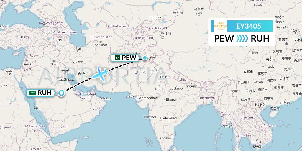 EY3405 Etihad Airways Flight Map: Peshawar to Riyadh