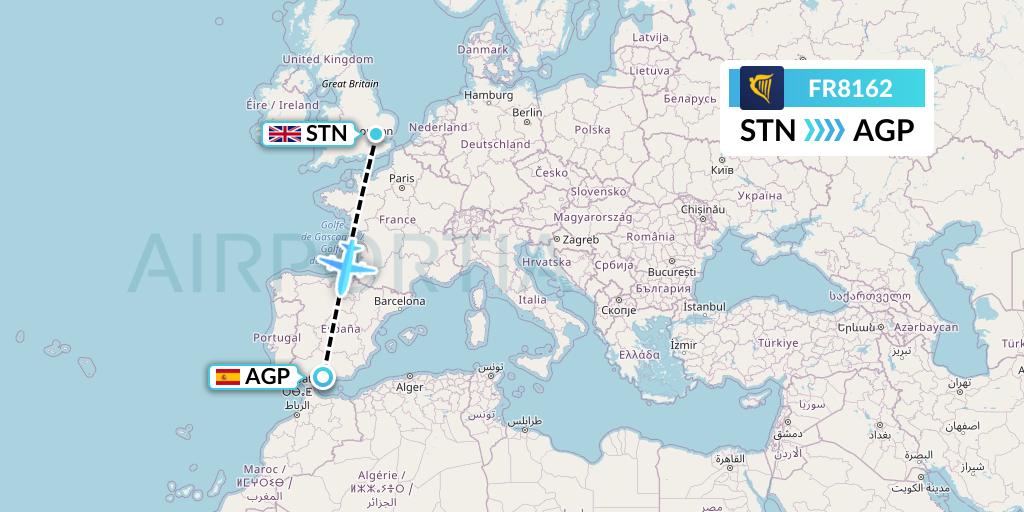 FR8162 Ryanair Flight Map: London to Malaga