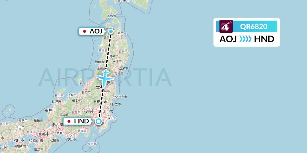 QR6820 Qatar Airways Flight Map: Aomori to Tokyo