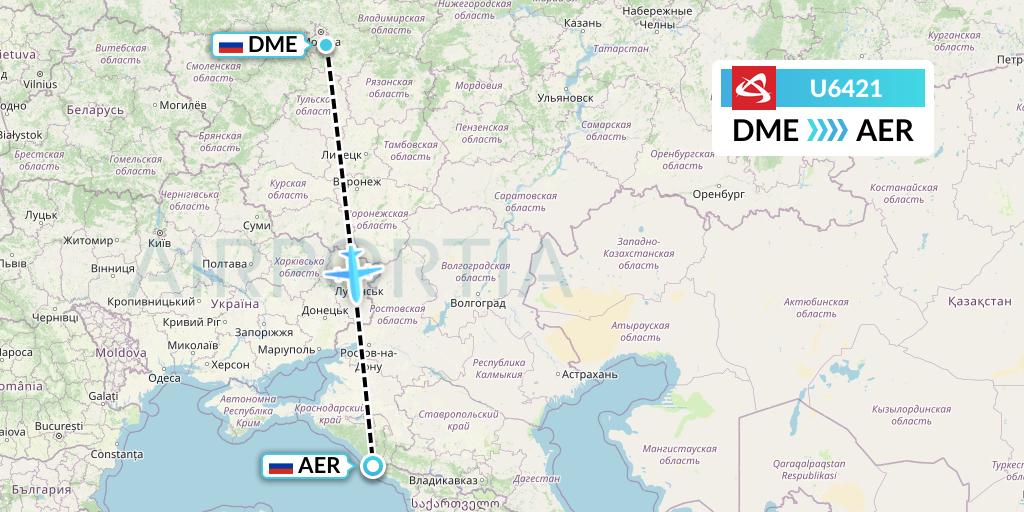 U6421 Ural Airlines Flight Map: Moscow to Sochi