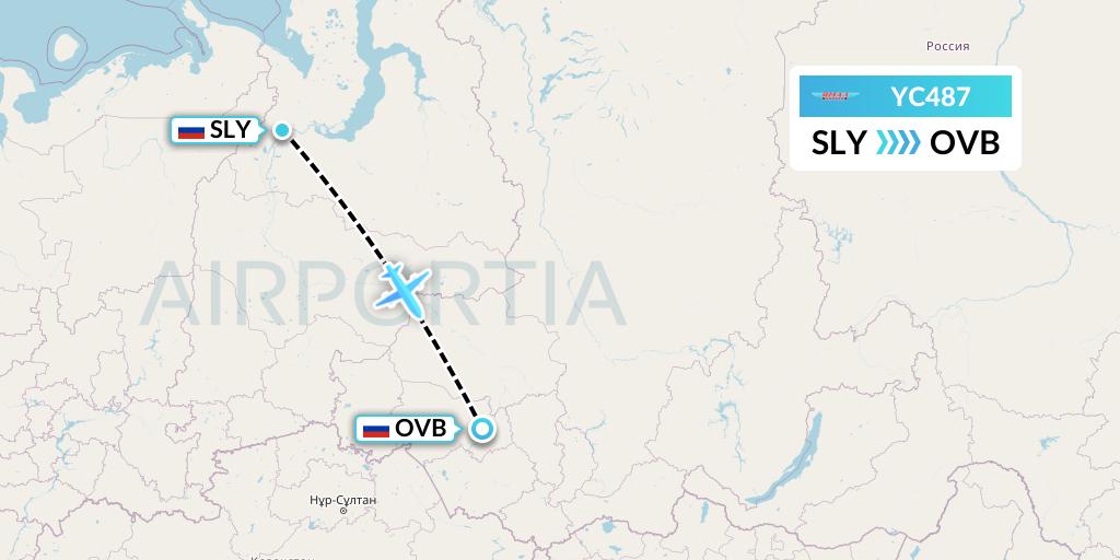 YC487 Yamal Airlines Flight Map: Salekhard to Novosibirsk