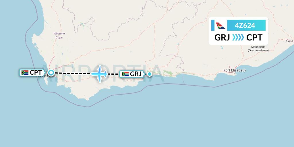 4Z624 Airlink Flight Map: George to Cape Town