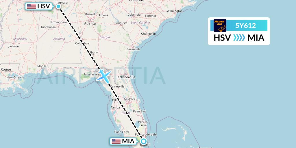 5Y612 Atlas Air Flight Map: Huntsville to Miami