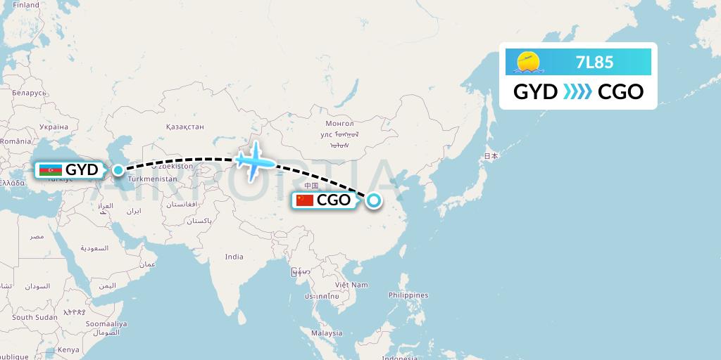 7L85 Silk Way West Airlines Flight Map: Baku to Zhengzhou