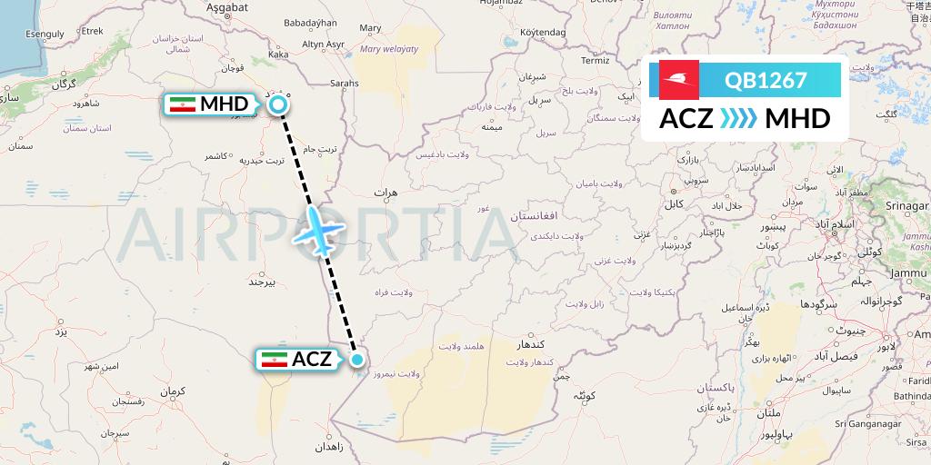 QB1267 Qeshm Airlines Flight Map: Zabol to Mashhad