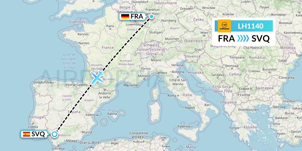 LH1140 Lufthansa Flight Map: Frankfurt to Seville