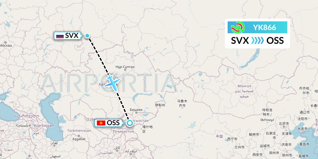 YK866 Avia Traffic Flight Map: Yekaterinburg to Osh