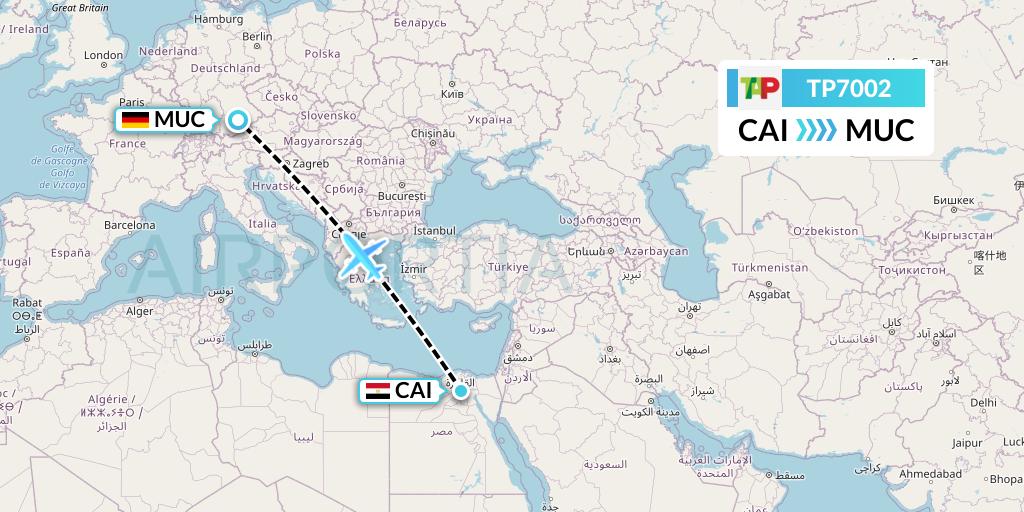 TP7002 TAP Portugal Flight Map: Cairo to Munich