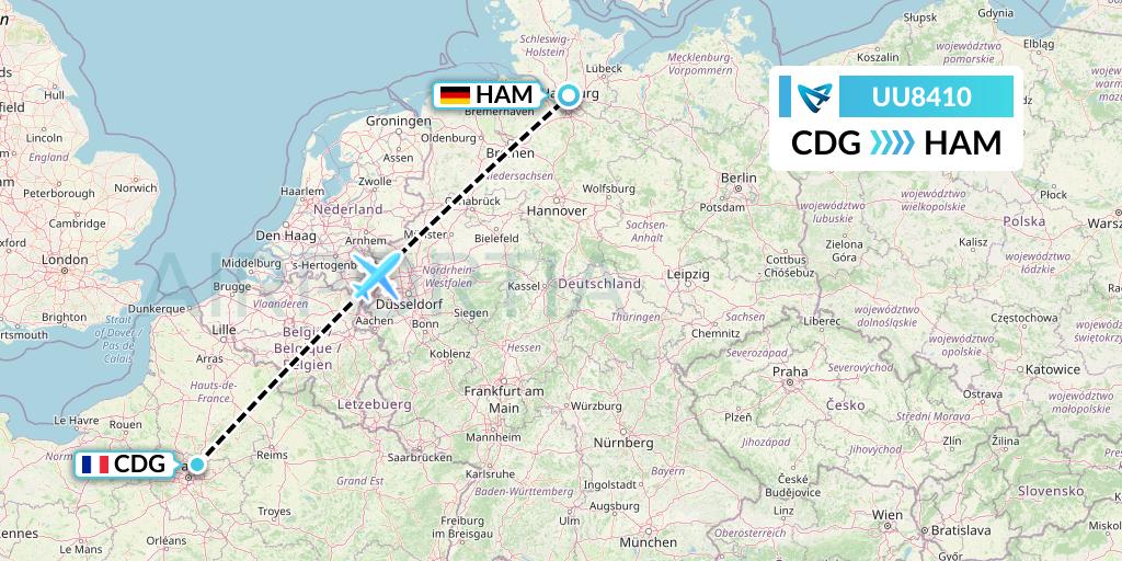 UU8410 Air Austral Flight Map: Paris to Hamburg