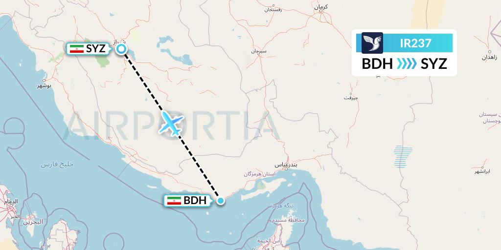 IR237 Iran Air Flight Map: Bandar Lengeh to Shiraz