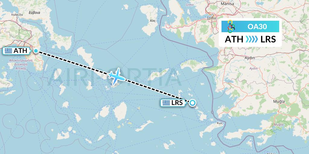 OA30 Olympic Air Flight Map: Athens to Leros