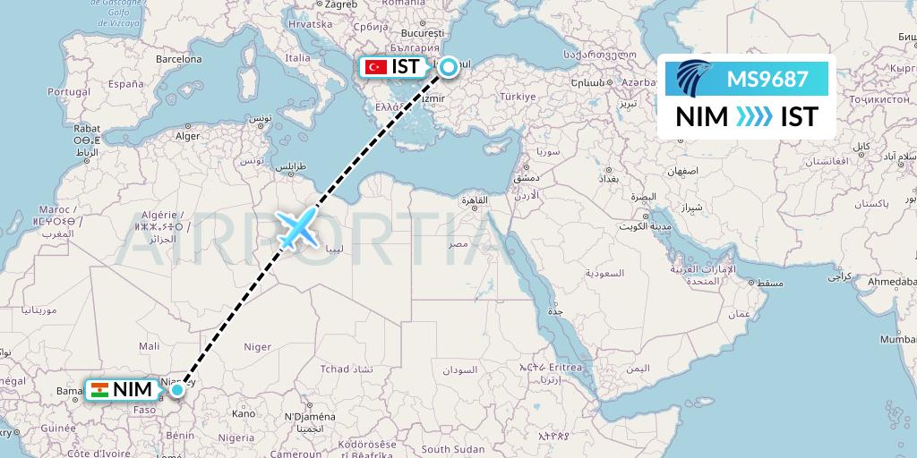 MS9687 EgyptAir Flight Map: Niamey to Istanbul