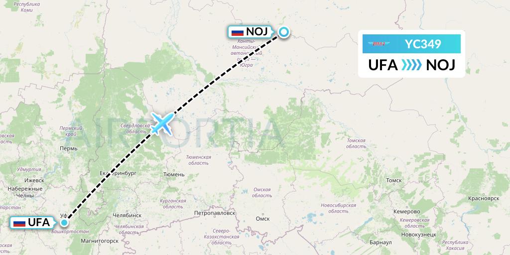 YC349 Yamal Airlines Flight Map: Ufa to Noyabrsk