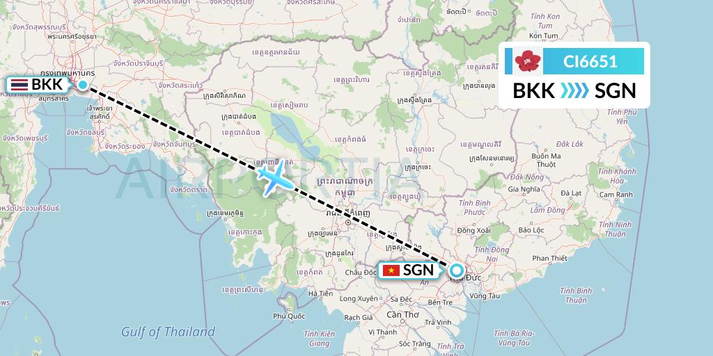 CI6651 China Airlines Flight Map: Bangkok to Ho Chi Minh City