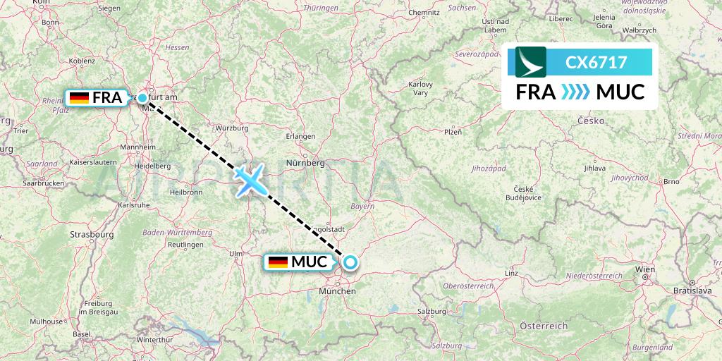 CX6717 Cathay Pacific Flight Map: Frankfurt to Munich