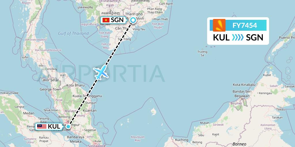 FY7454 Firefly Flight Map: Kuala Lumpur to Ho Chi Minh City