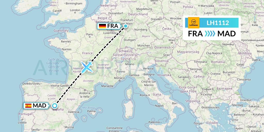 LH1112 Lufthansa Flight Map: Frankfurt to Madrid