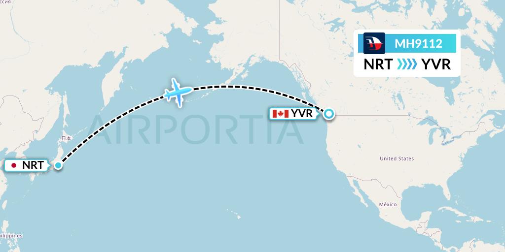 MH9112 Malaysia Airlines Flight Map: Tokyo to Vancouver