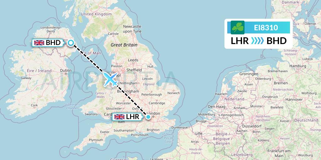 EI8310 Aer Lingus Flight Map: London to Belfast