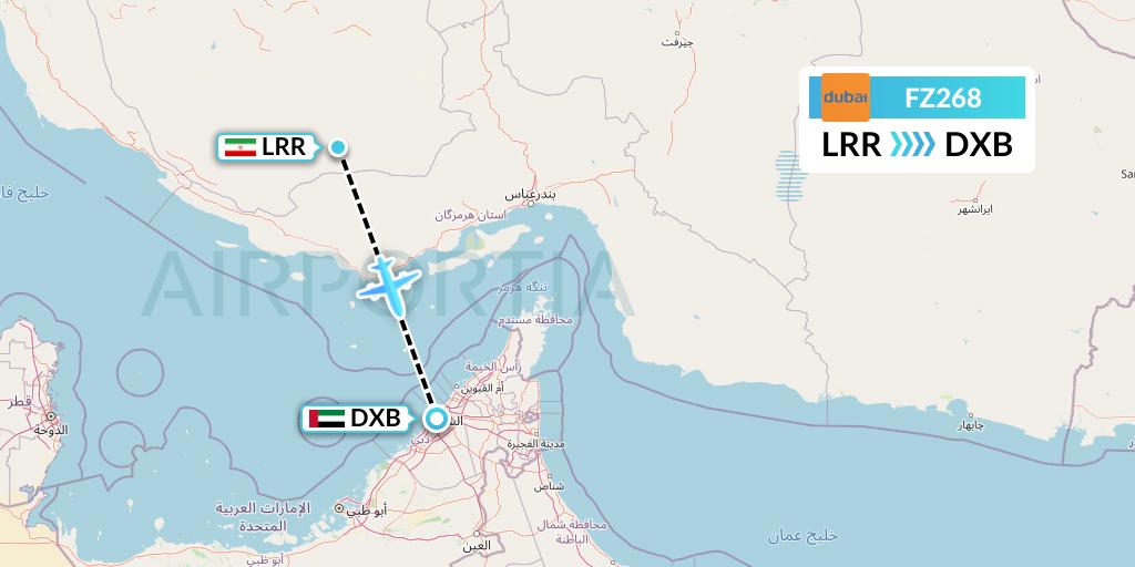 FZ268 FlyDubai Flight Map: Lar to Dubai