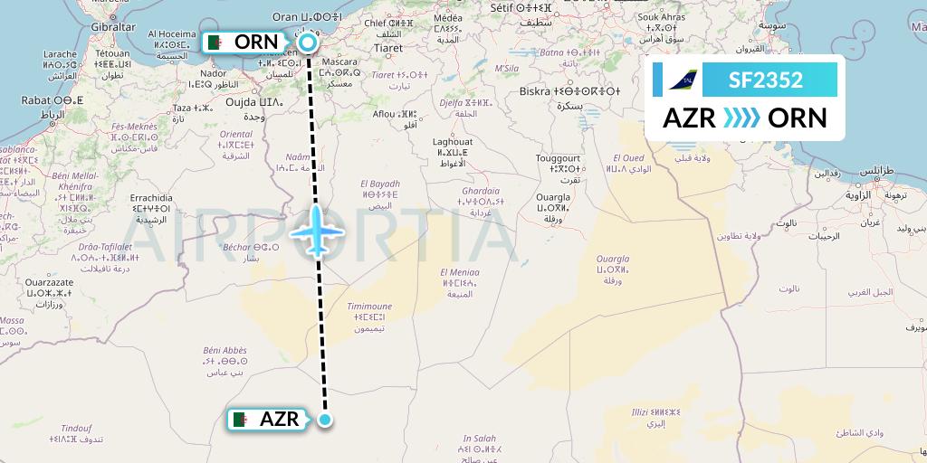 SF2352 Tassili Airlines Flight Map: Adrar to Oran