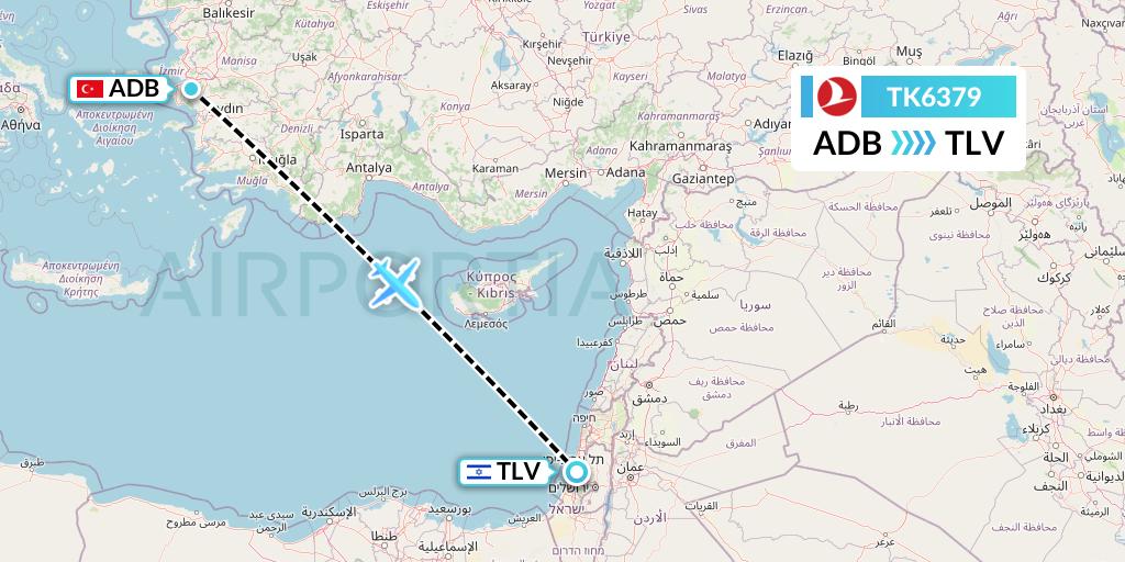 TK6379 Turkish Airlines Flight Map: Izmir to Tel Aviv