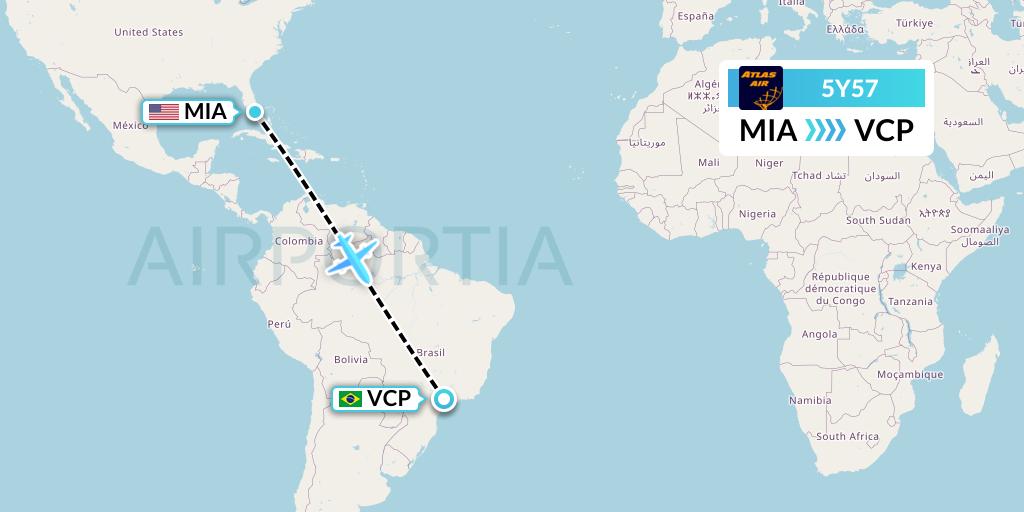 5Y57 Atlas Air Flight Map: Miami to Campinas