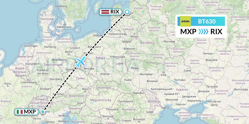 BT630 Air Baltic Flight Map: Milan to Riga