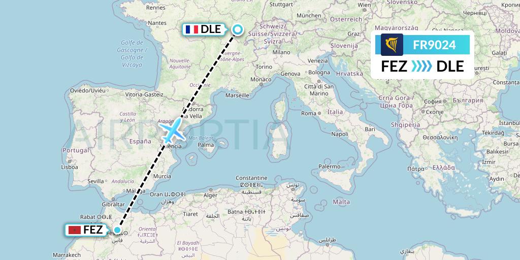 FR9024 Ryanair Flight Map: Fes to Dole