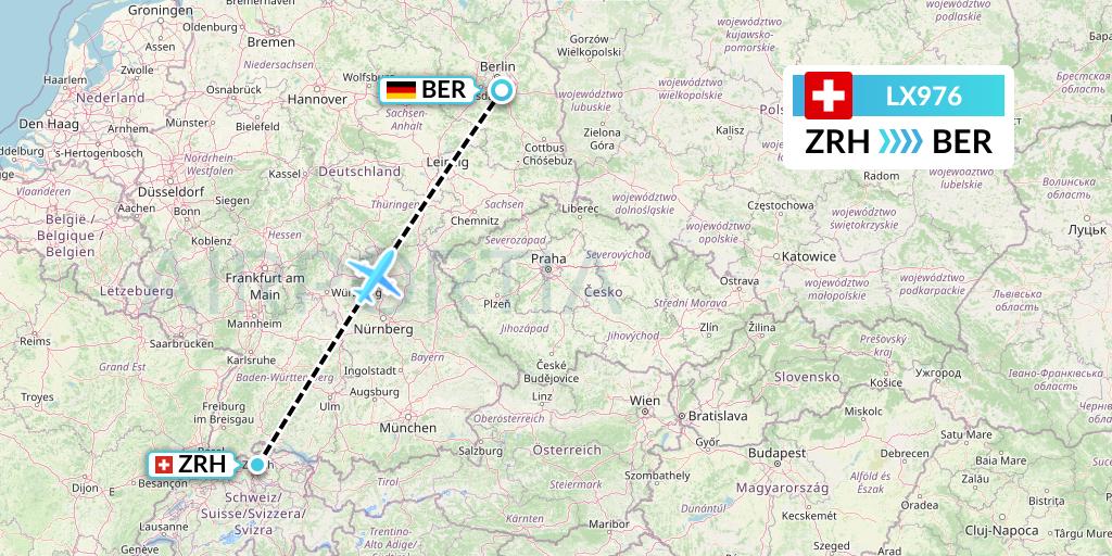 LX976 Swiss Flight Map: Zurich to Berlin