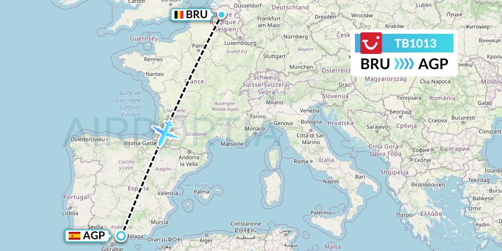 TB1013 TUI fly Belgium Flight Map: Brussels to Malaga