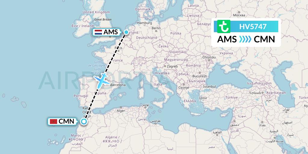 HV5747 Transavia Flight Map: Amsterdam to Casablanca
