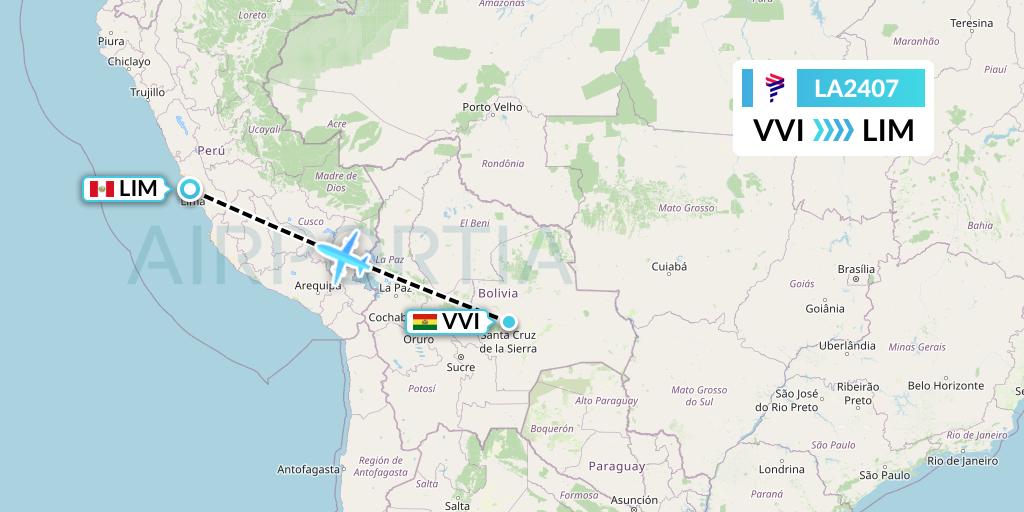 LA2407 LAN Airlines Flight Map: Santa Cruz to Lima