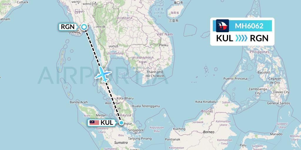 MH6062 Malaysia Airlines Flight Map: Kuala Lumpur to Yangon