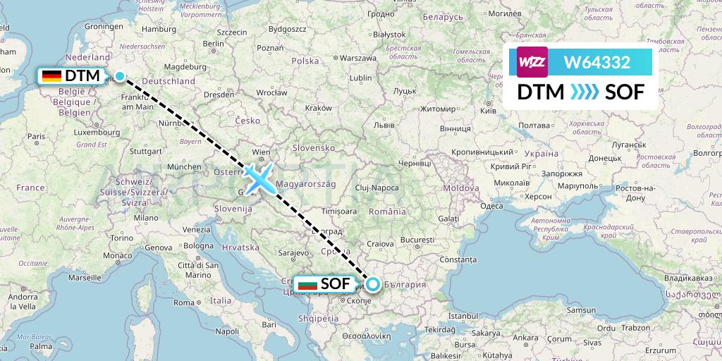 W64332 Wizz Air Flight Map: Dortmund to Sofia