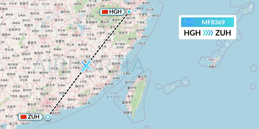 MF8369 Xiamen Airlines Flight Map: Hangzhou to Zhuhai