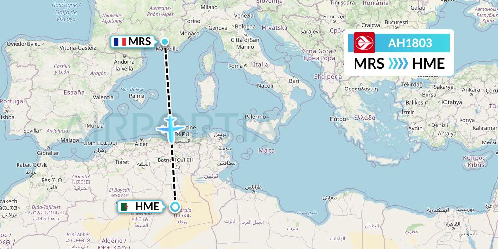 AH1803 Air Algerie Flight Map: Marseille to Hassi Messaoud