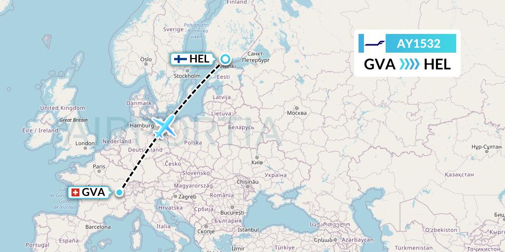 AY1532 Finnair Flight Map: Geneva to Helsinki