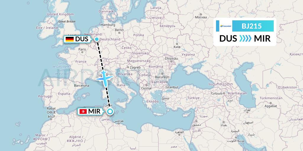 BJ215 Nouvelair Tunisie Flight Map: Dusseldorf to Monastir