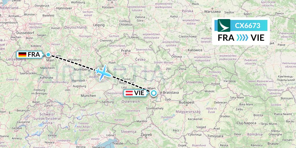 CX6673 Cathay Pacific Flight Map: Frankfurt to Vienna