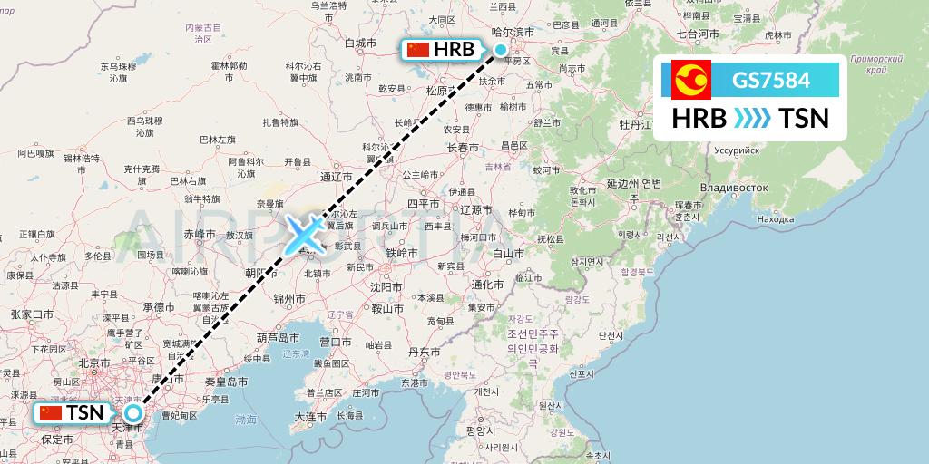GS7584 Tianjin Airlines Flight Map: Harbin to Tianjin
